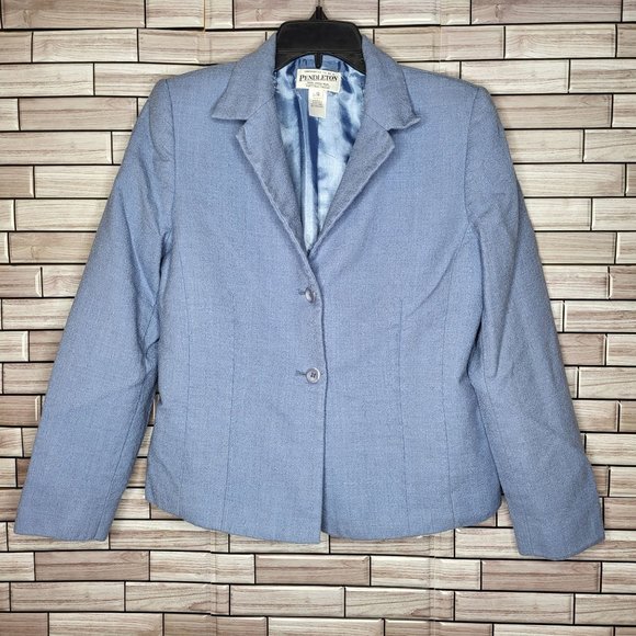 Pendleton Womens Light Blue‎ Blazer 100% Virgin Wool Size 12 USA Fabric - Picture 1 of 11